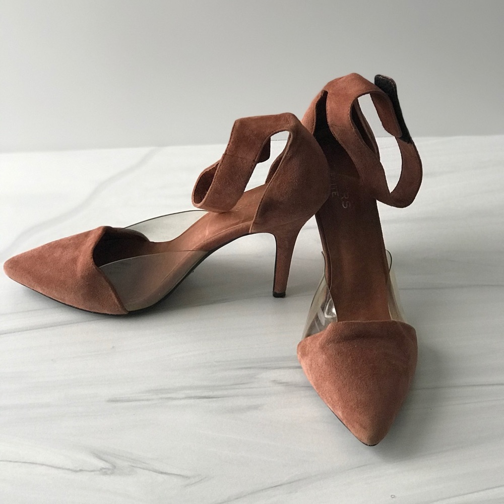 SOLD!!! Baker Pink and Vinyl Pointed-Toe Strapped Heels